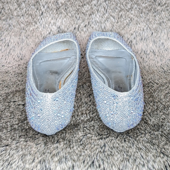 David's Bridal Peep Toe Low Wedge Silver AJUSTIN10 Women's 7 - Picture 5 of 11